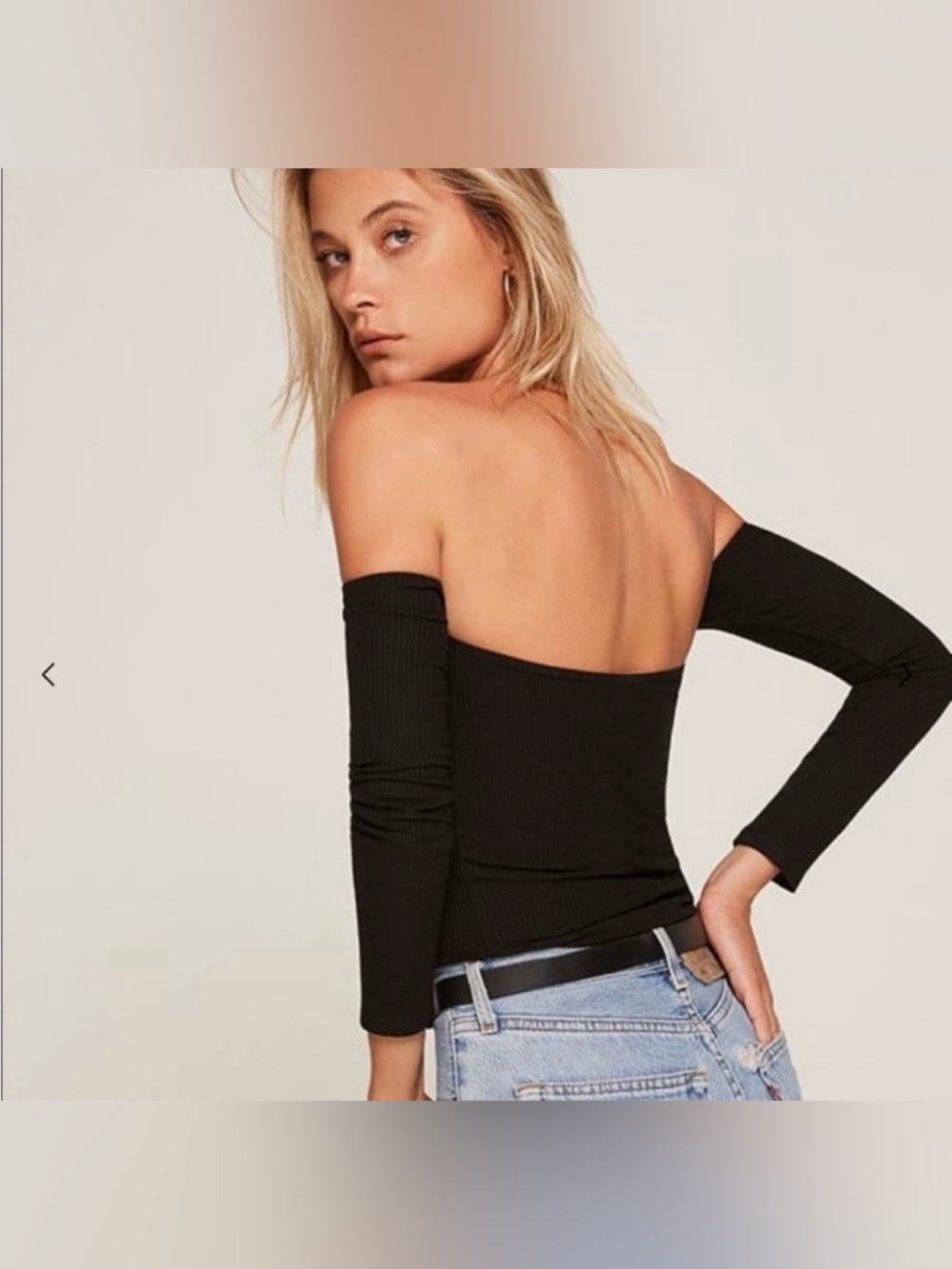 REFORMATION Black Off-Shoulder Long Sleeve Hook-Front Corset Style Top XS $98